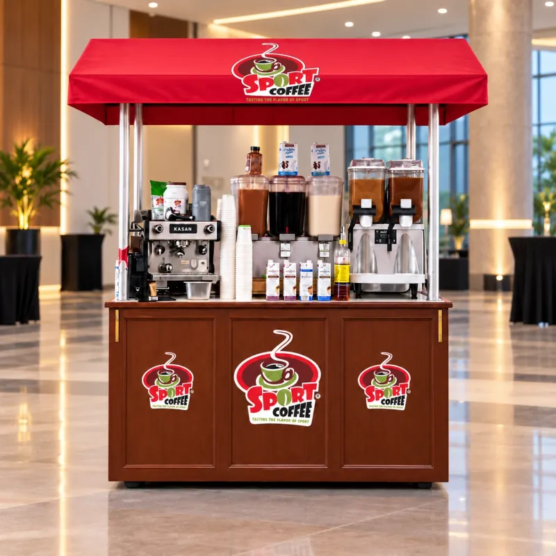 Barra móvil Sport Coffee con equipo profesional de café y frappé